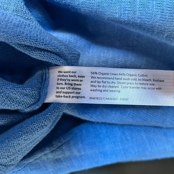 Eileen Fisher Coastal Blue Linen Cotton V-Neck Oversized Loose Knit Sweater - Picture 4 of 7